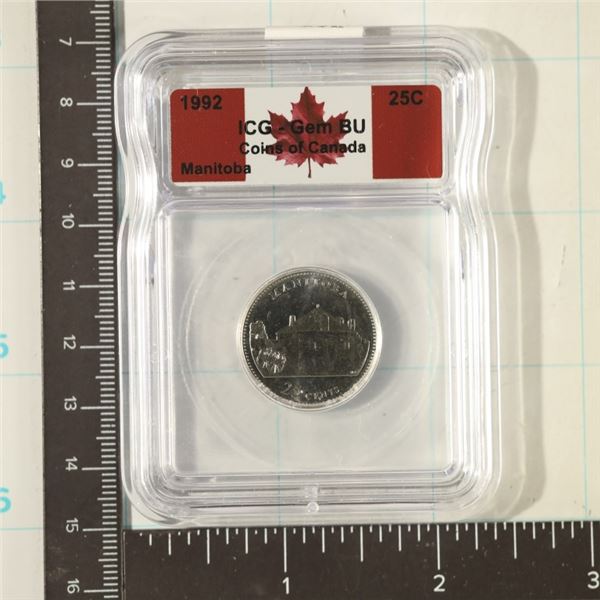 1992 CANADA MANITOBA 25 CENTS ICG GEM BU