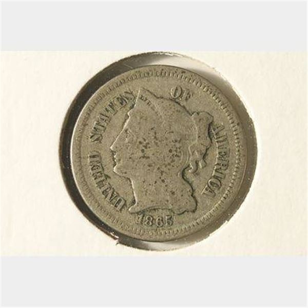 1865 UNITED STATES THREE-CENT NICKEL COIN