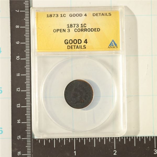 1873 INDIAN HEAD CENT ANACS GOOD 4 DETAILS
