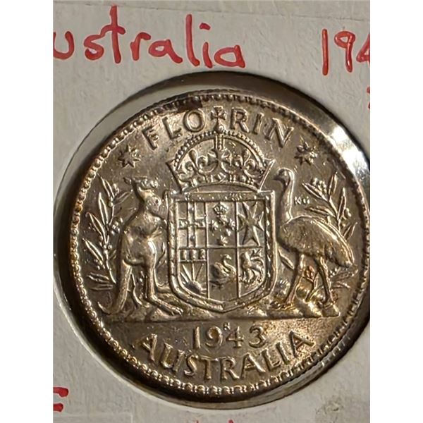 1943 AUSTRALIA SILVER FLORIN COIN