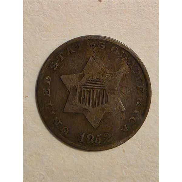 1852 US THREE CENT SILVER COIN