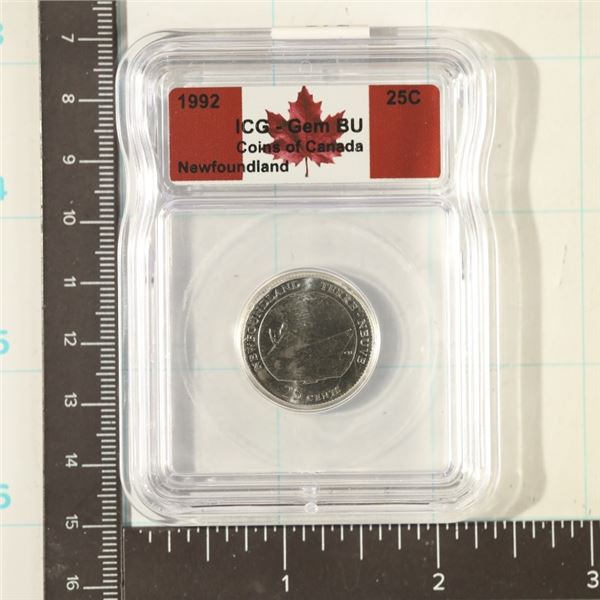 1992 CANADA NEW FOUNDLAND 25 CENTS ICG GEM BU