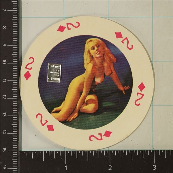 ROUND PLAYING CARD "2 OF DIAMONDS WITH 1 GRAM
