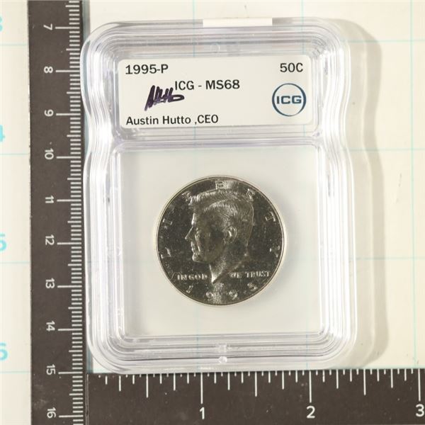 AUSTIN HUTTO SIGNED 1995-P JFK HALF  ICG MS68