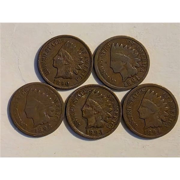 FIVE INDIAN HEAD CENTS 1890-1894