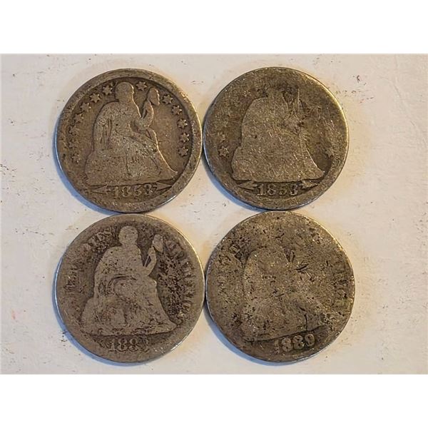 2-1853, 1883 & 1889 SILVER SEATED LIBERTY DIMES