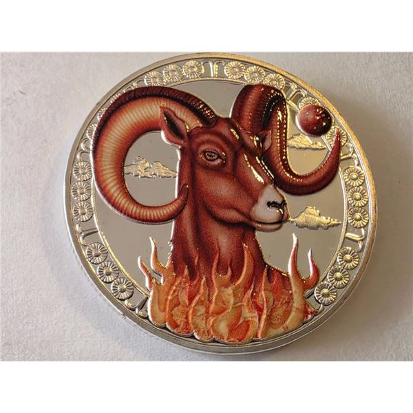 COLORIZED ZODIAC ARIES PROOF ROUND IN CAPSULE