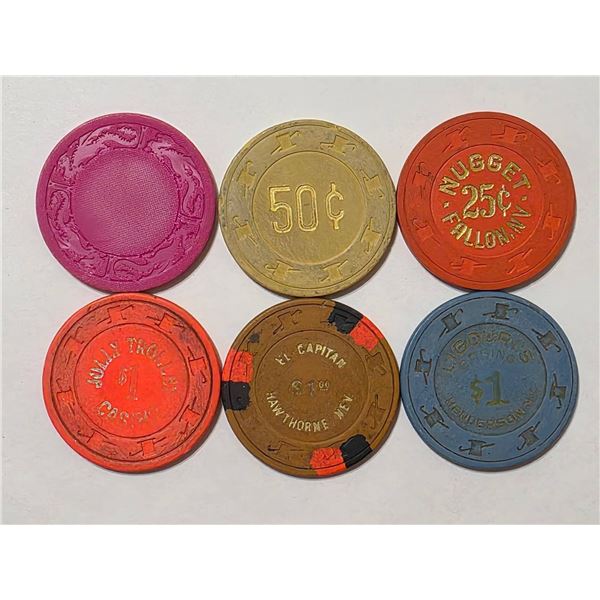 6 VINTAGE CASINO POKER CHIPS