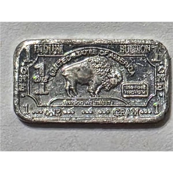 1 GRAM INDIUM BULLION BAR BUFFALO DESIGN