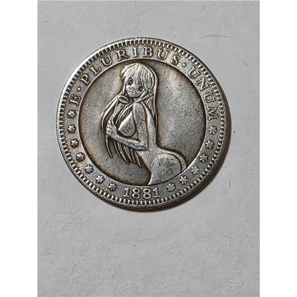 FANTASY CARVING ON 1881-CC REPLICA MORGAN DOLLAR