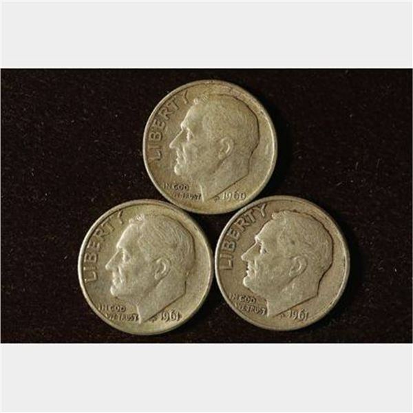 1960 & 2-1961-D ROOSEVELT SILVER DIMES