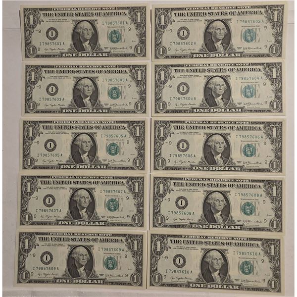 10-1977 US $1 FRN'S CRISP UNC CONSECUTIVE SERIALS