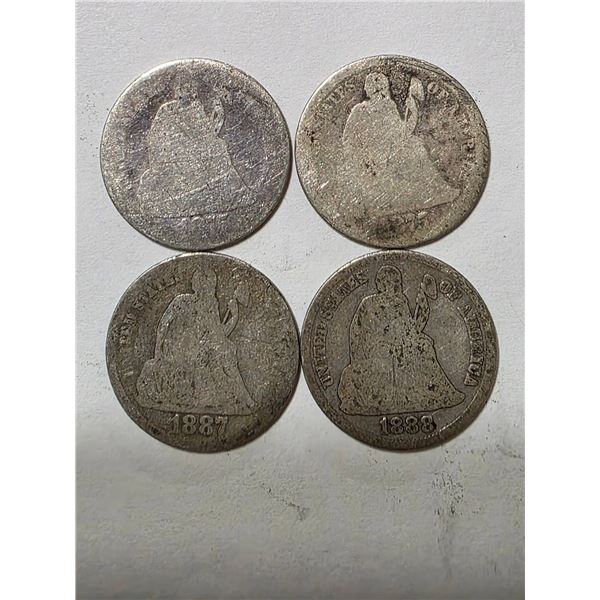 2-1875, 1887 & 1888-S SILVER SEATED DIMES