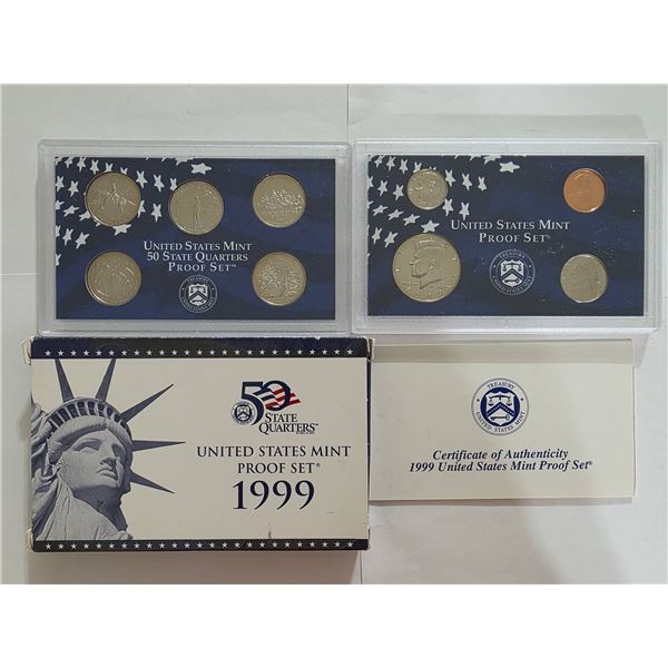 1999 US MINT PROOF SET WITH BOX & COA