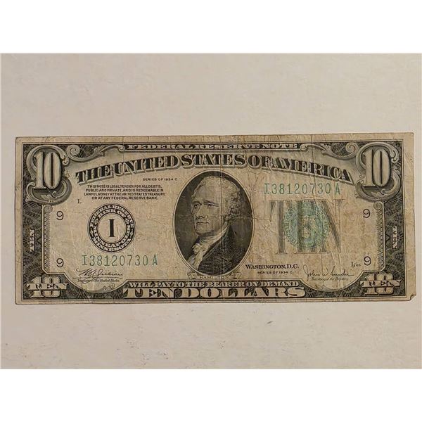 1934-C SERIES $10 FEDERAL RESERVE NOTE