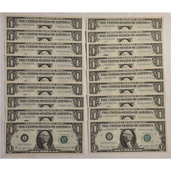 18-1977 $1 BILLS-ENDING IN 26, CRISP UNC
