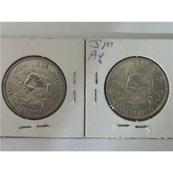 1940 & 1942 NEW ZEALAND SILVER SHILLINGS