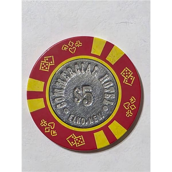 COMMERCIAL HOTEL $5 POKER CHIP WITH METAL INSERT