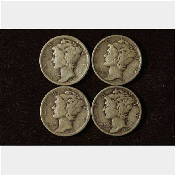 1937, 1943, 1944 & 1945 SILVER MERCURY DIMES