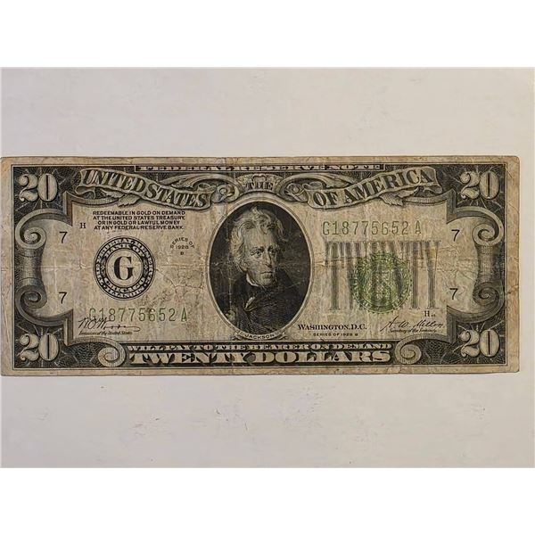 1928-B $20 FRN REDEEMABLE IN GOLD ON DEMAND