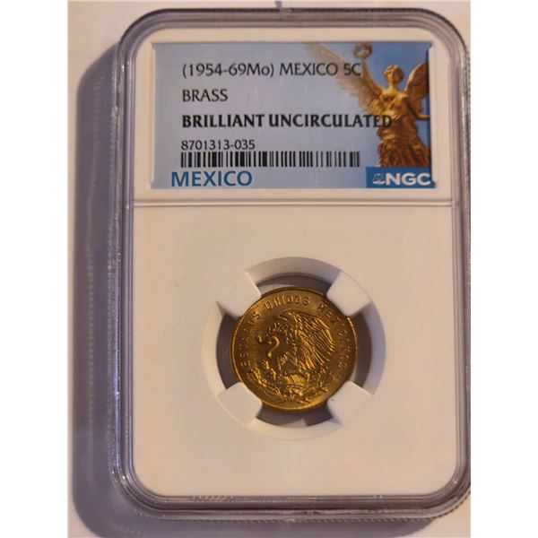 (1954-69MO) MEXICO 5 CENTAVOS 1965 BRASS NGC BU