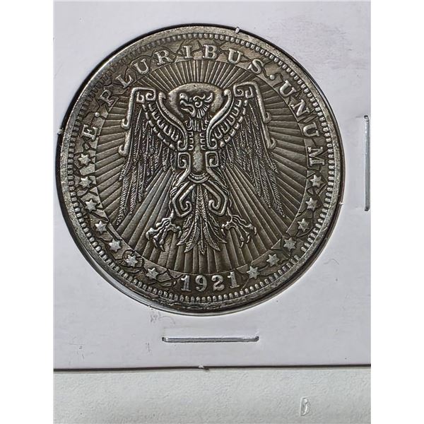 FANTASY CARVING ON REPLICA 1921 MORGAN DOLLAR