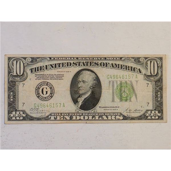 1928-B $10 FRN REDEEMABLE IN GOLD ON DEMAND