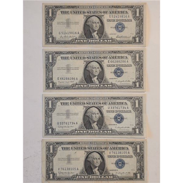 1957, 1957-A AND TWO 1957-B $1 SILVER CERTS XF-AU