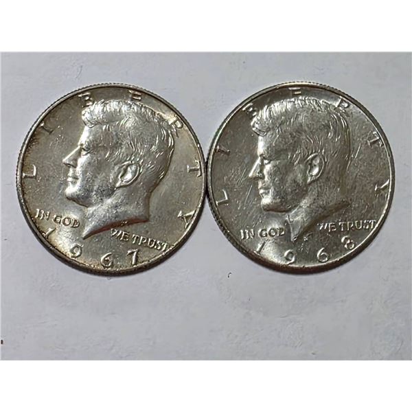 1967 AND 1968-D KENNEDY 40% SILVER HALF DOLLARS
