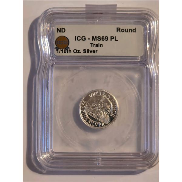 ICG MS69 PL TRAIN 1/10 OZ SILVER ROUND