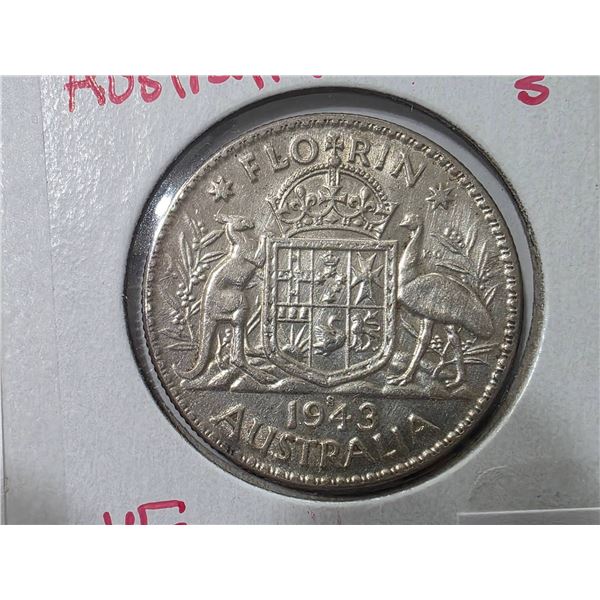 1943-S AUSTRALIA SILVER FLORIN COIN .3364 OZ. ASW