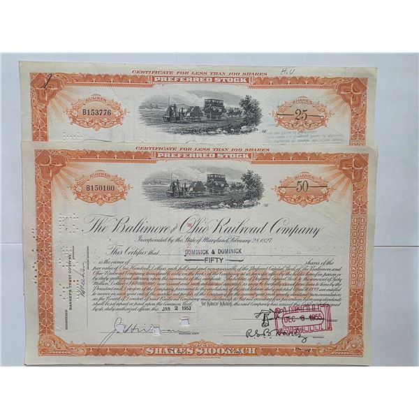 8 BALTIMORE & OHIO RAILROAD COMPANY STOCK CERTS