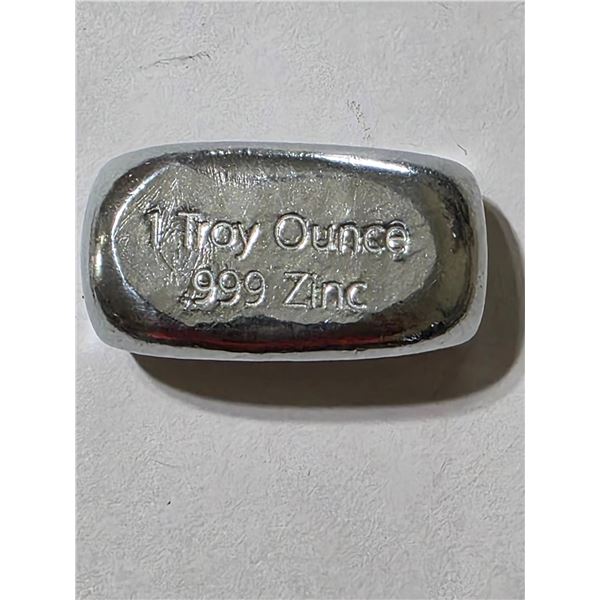 1 TROY OUNCE .999 ZINC HAND POURED LOAF BAR