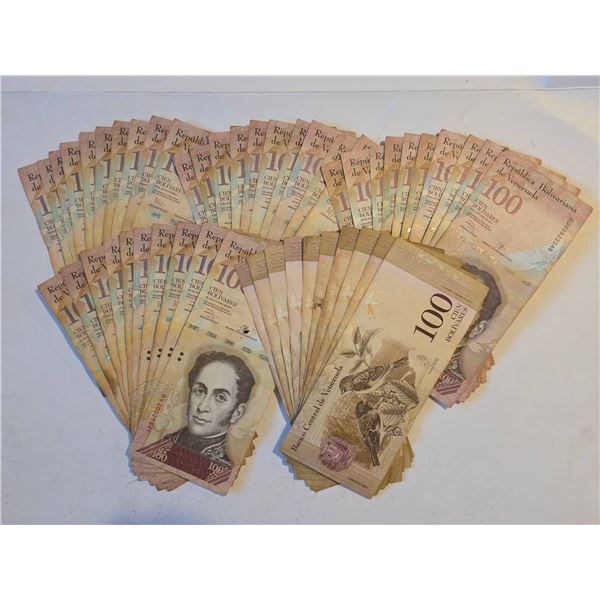 50 VENEZUELAN 100 BOLIVARES BANKNOTES
