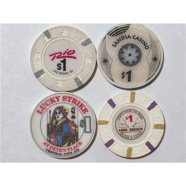 4- $1 CASINO CHIPS DIFFERENT CASINOS