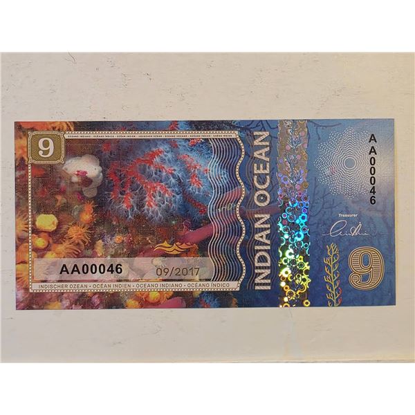 2017 INDIAN OCEAN 9 DOLLARS CRISP UNC POLYMER NOTE