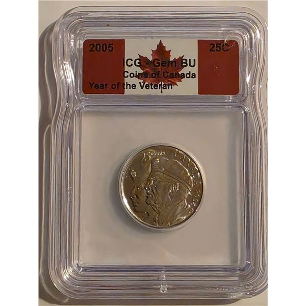 2005 CANADA 25 CENT YEAR OF THE VETERAN GEM BU