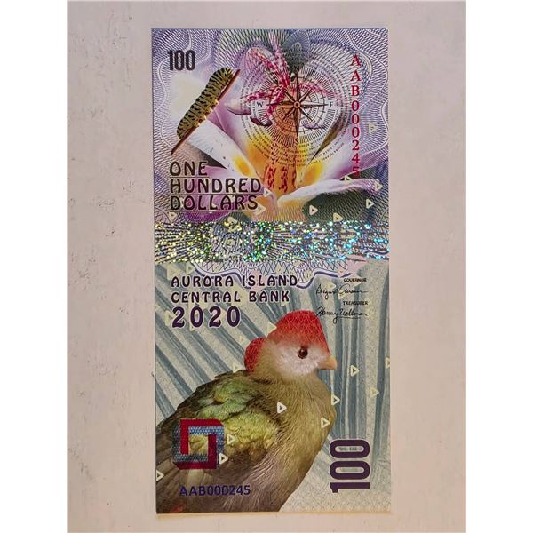 AURORA ISLAND 2020 POLYMER $100 UNC NOTE