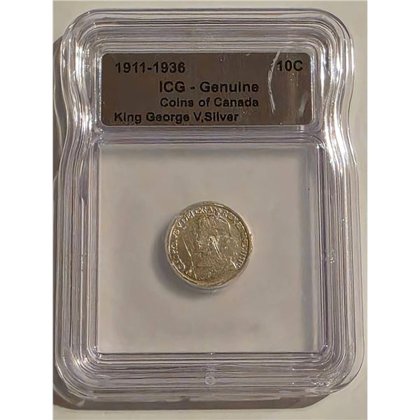 1911-1936 (1920) CANADA 10C SILVER ICG GENUINE