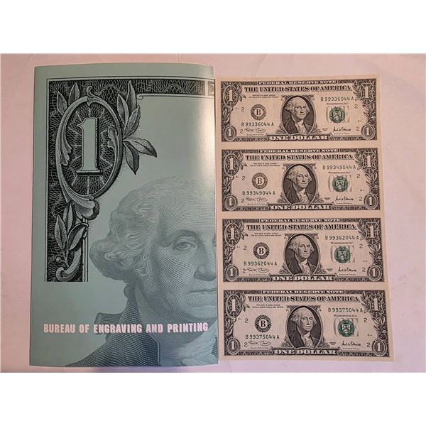 2001 BUREAU OF ENGRAVING $1 NOTE UNCUT SHEET