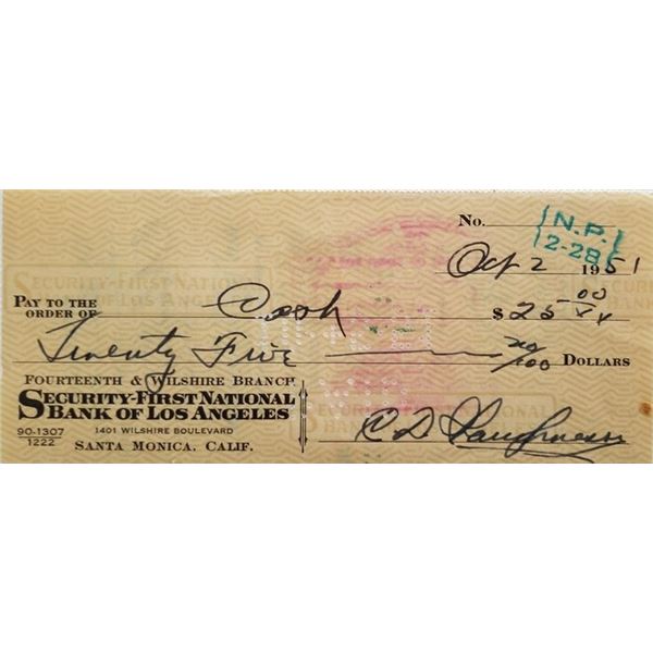 Football Coach Clark Shaughnessy double signed check