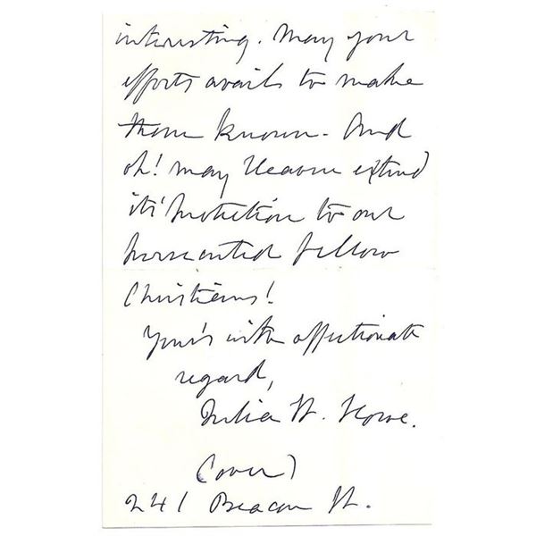 The Battle Hymn of the Republic Julia Ward Howe Signed Civil War Letter