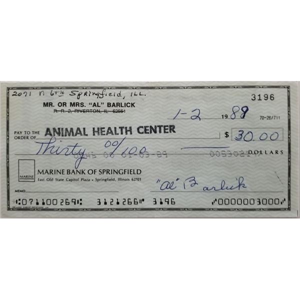 MLB Umpire Al Barlick signed check