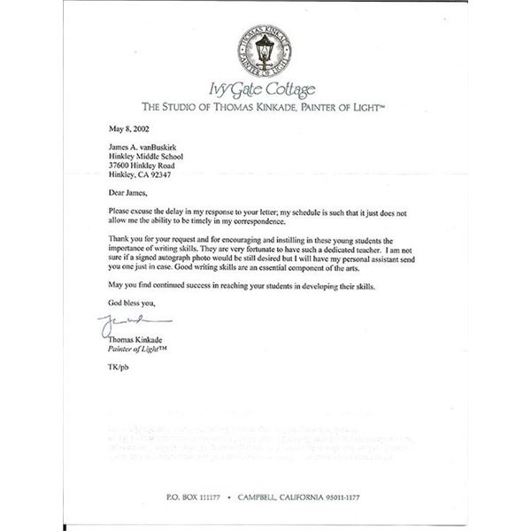 Artist Thomas Kinkade signed letter