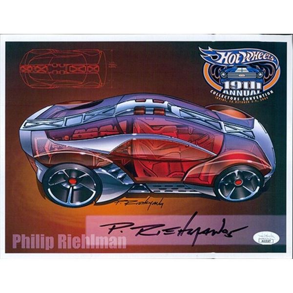 Hot Wheels designer Philip Riehlman Signed 8.5x11 Cardstock Photo JSA Authentic