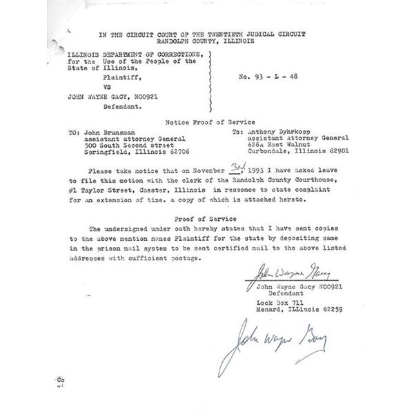 Killer Clown John Wayne Gacy Signed Jury Demand Document