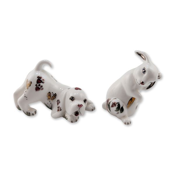 2pc Royal Doulton English Porcelain Prototype Dog and Rabbit Figurines