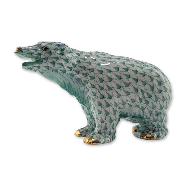Herend Porcelain Green Fishnet Porcelain Figurine, Polar Bear