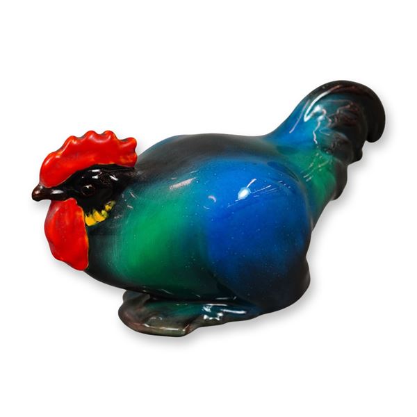 Royal Doulton Porcelain Bird Figurine, Cockerel Crouch - Green HN178
