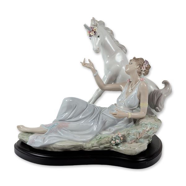 Lladro Spanish Porcelain Goddess and Unicorn Figurine